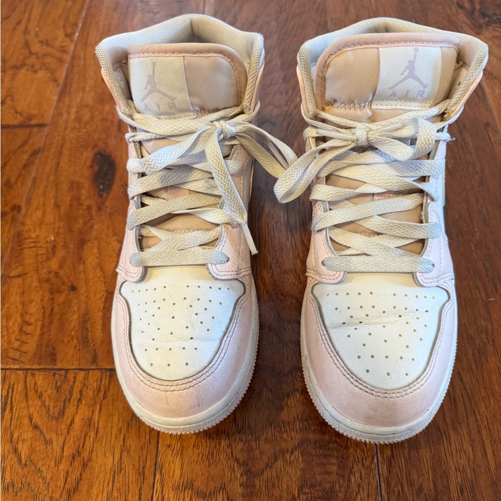 Jordan White and Pink High-Top Sneakers